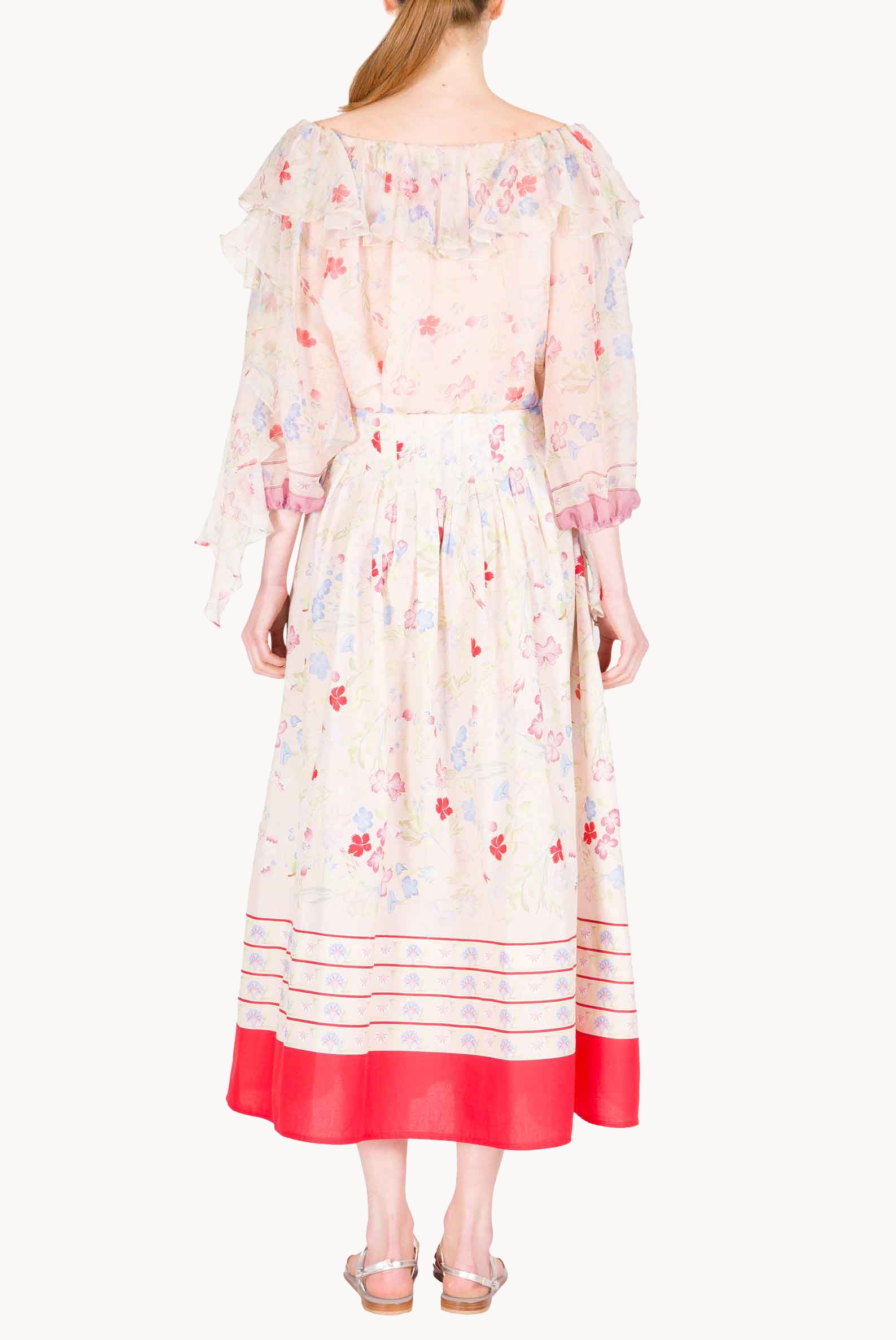 Cotton Pleated Midi Skirt in Gilly Flowers