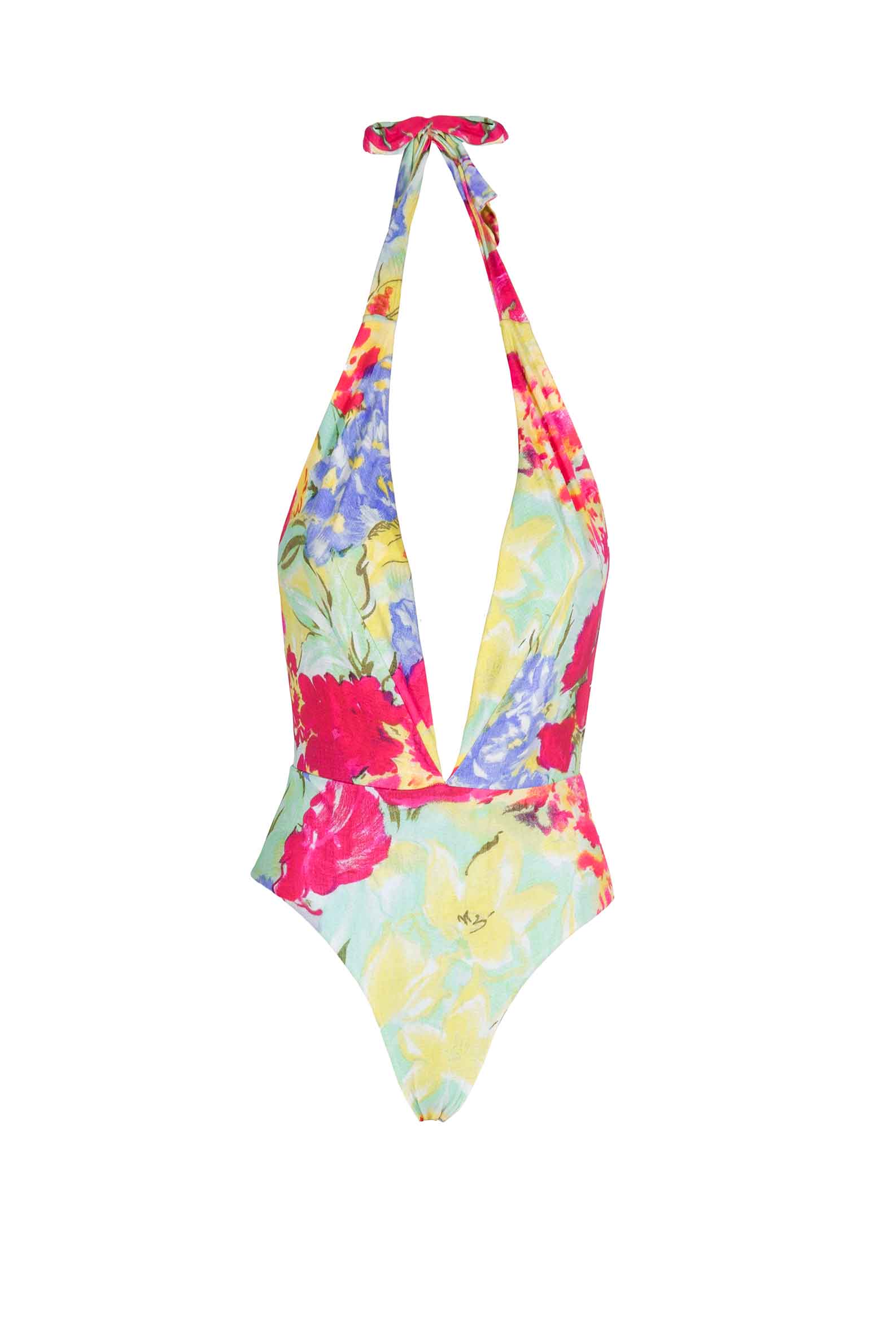 Costume Intero a V con Fiori Astratti