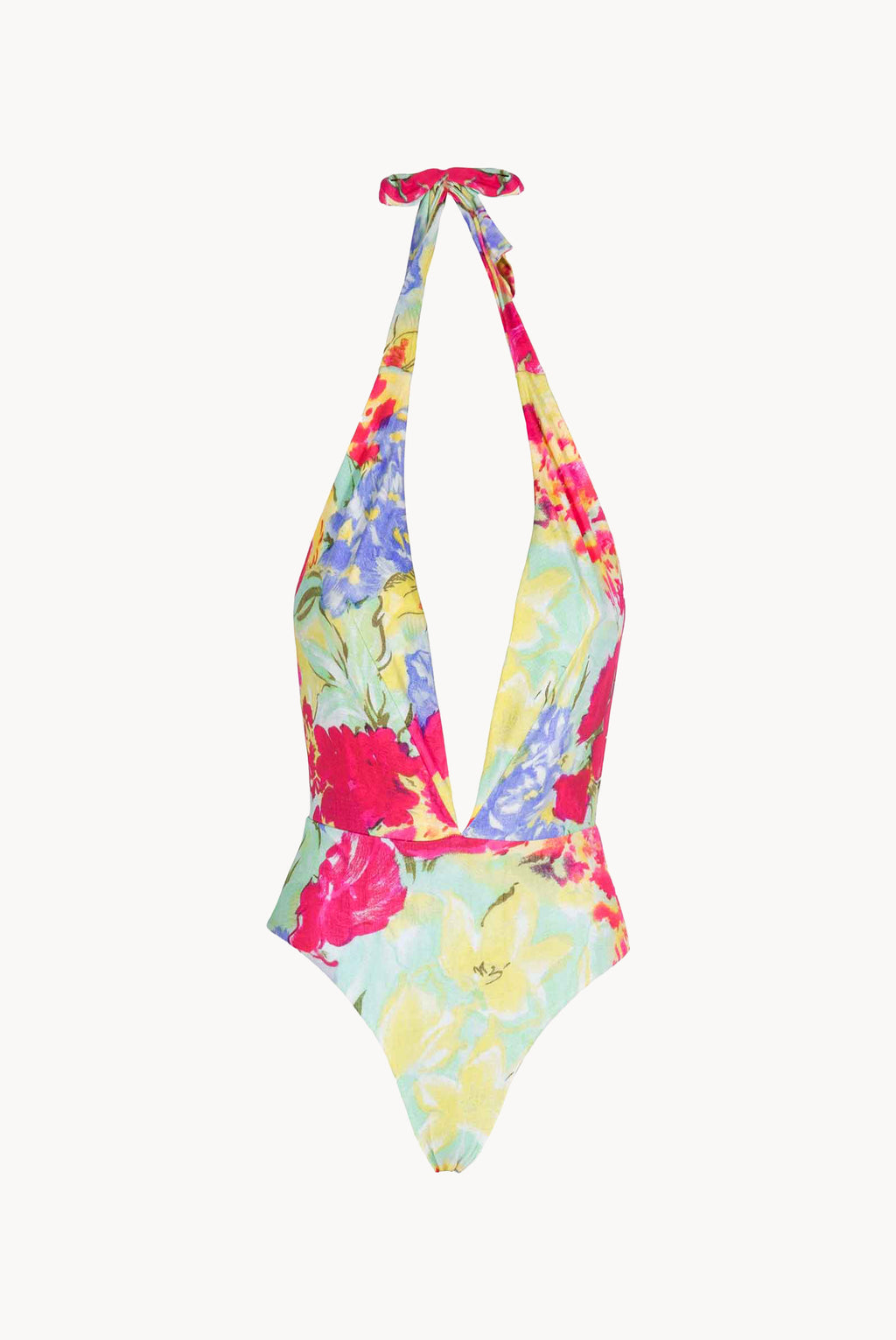 Costume Intero a V con Fiori Astratti
