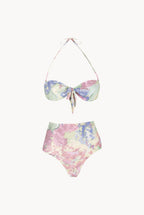 Band And High Waist Slip Bikini in Abstract Flowers