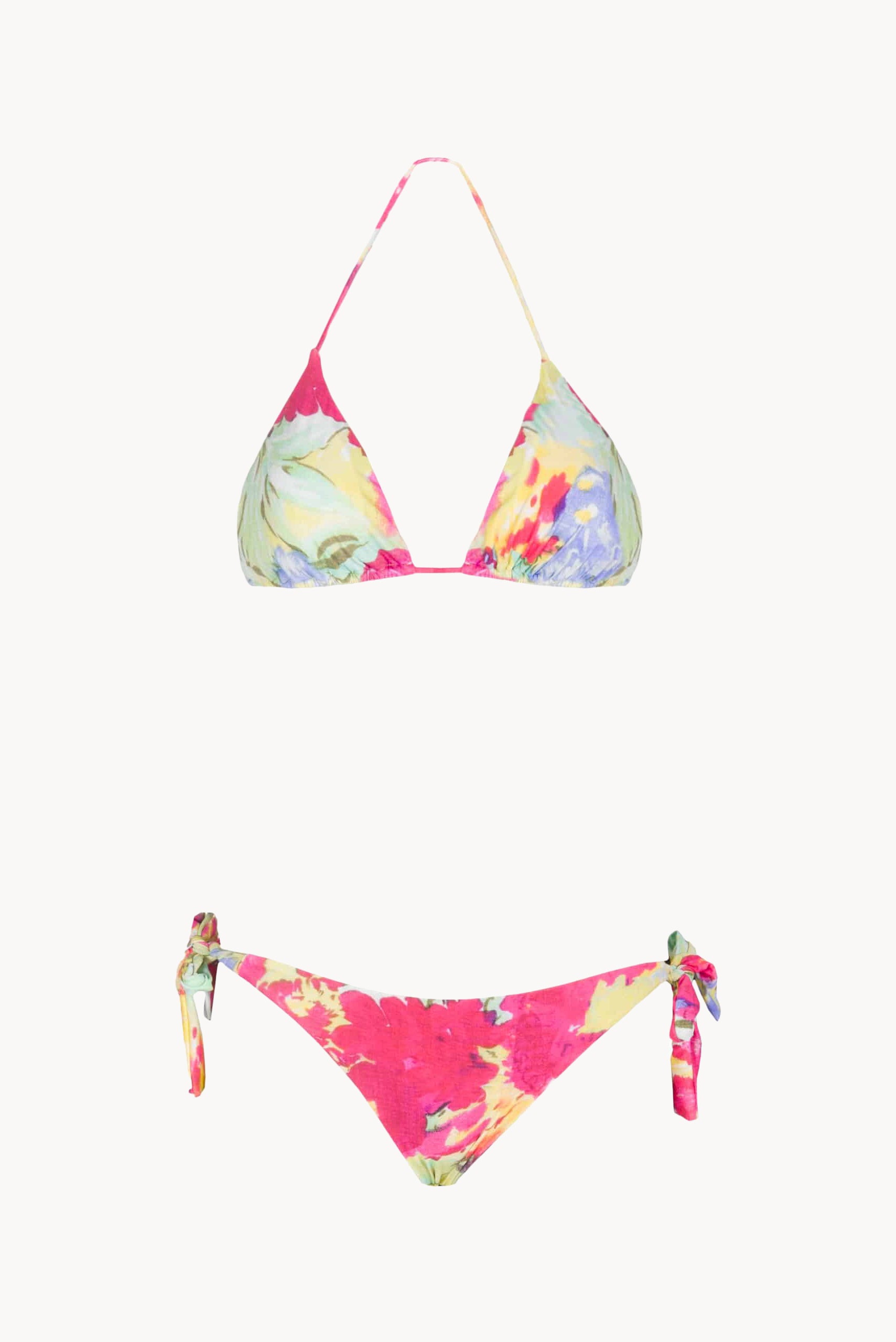 Bikini a Triangolo e Slip in Fiori Astratti
