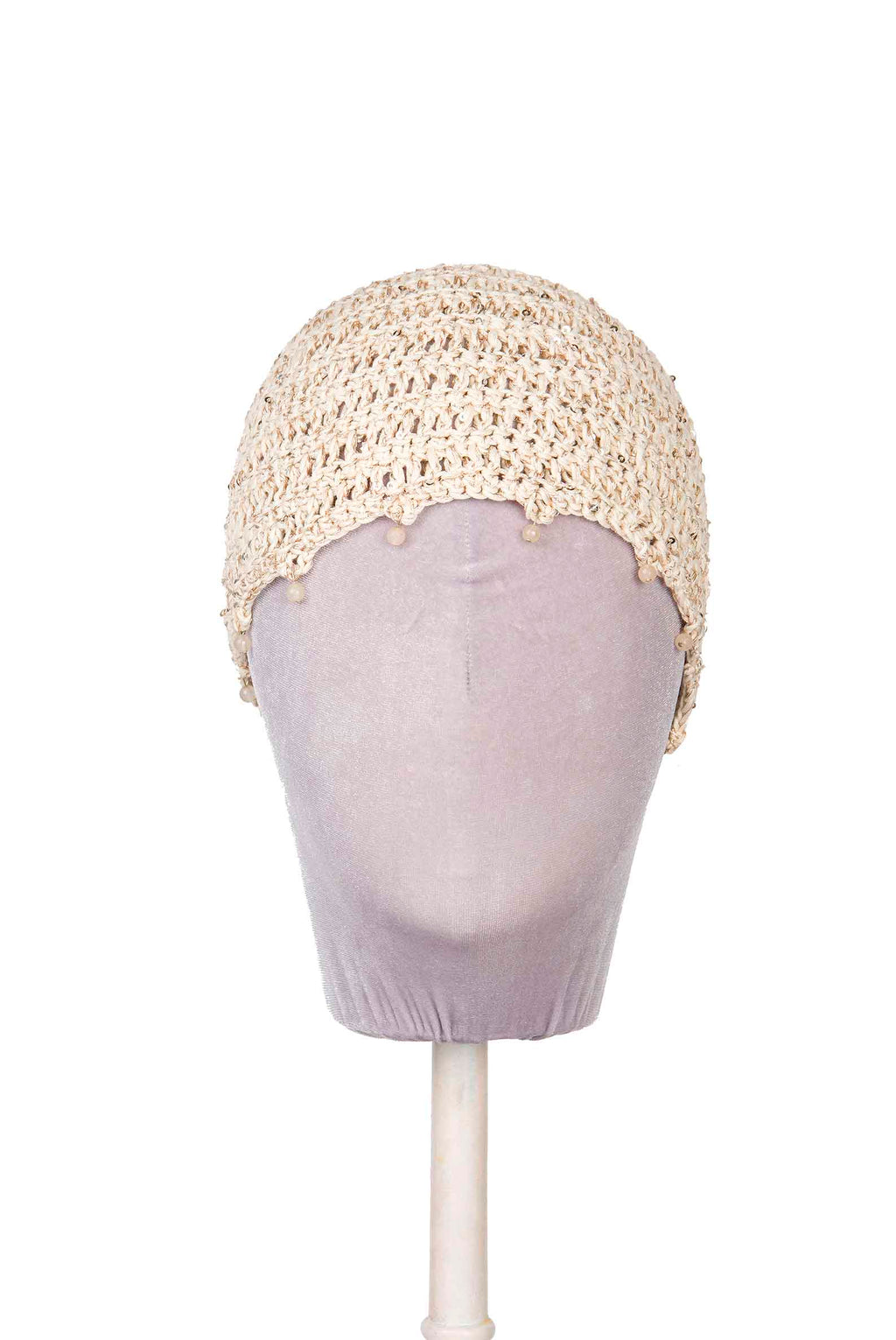 Cappello Beige all’Uncinetto con Perline
