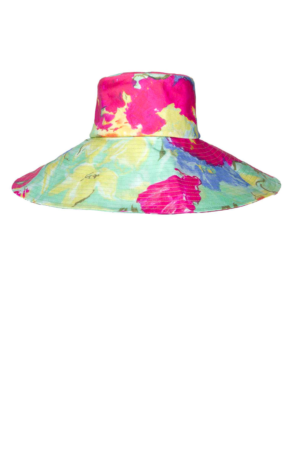Cappello in Cotone a Tesa Larga a Fiori Astratti