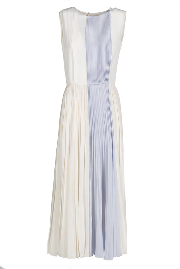 Vestito midi plissettato bicolore