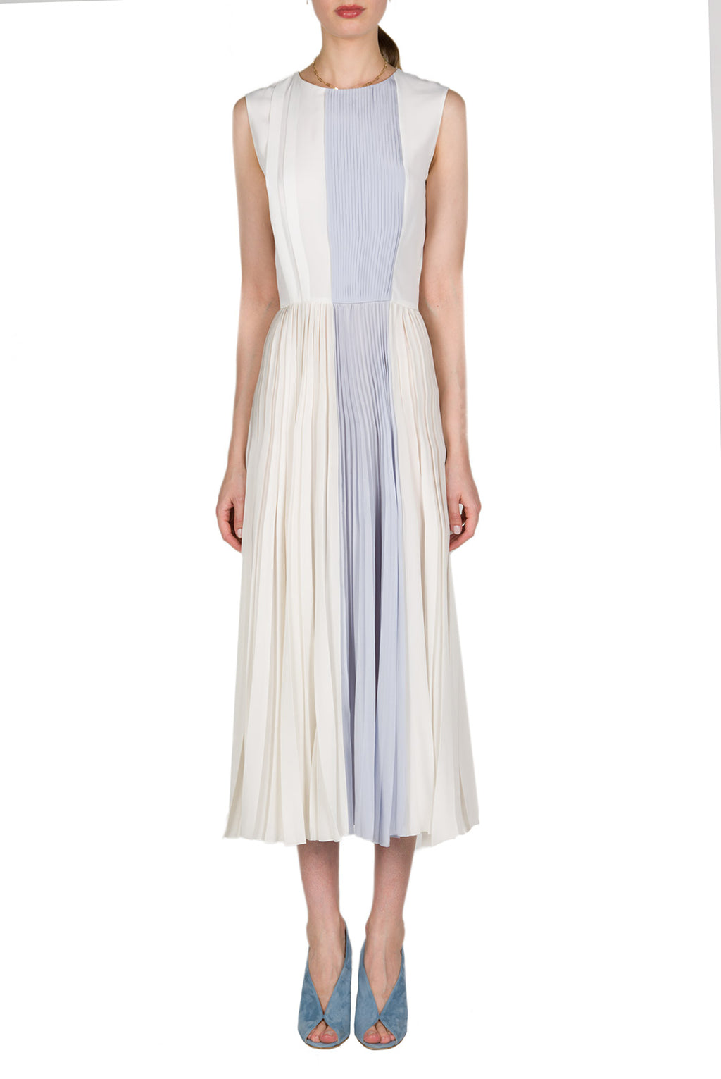 Vestito midi plissettato bicolore