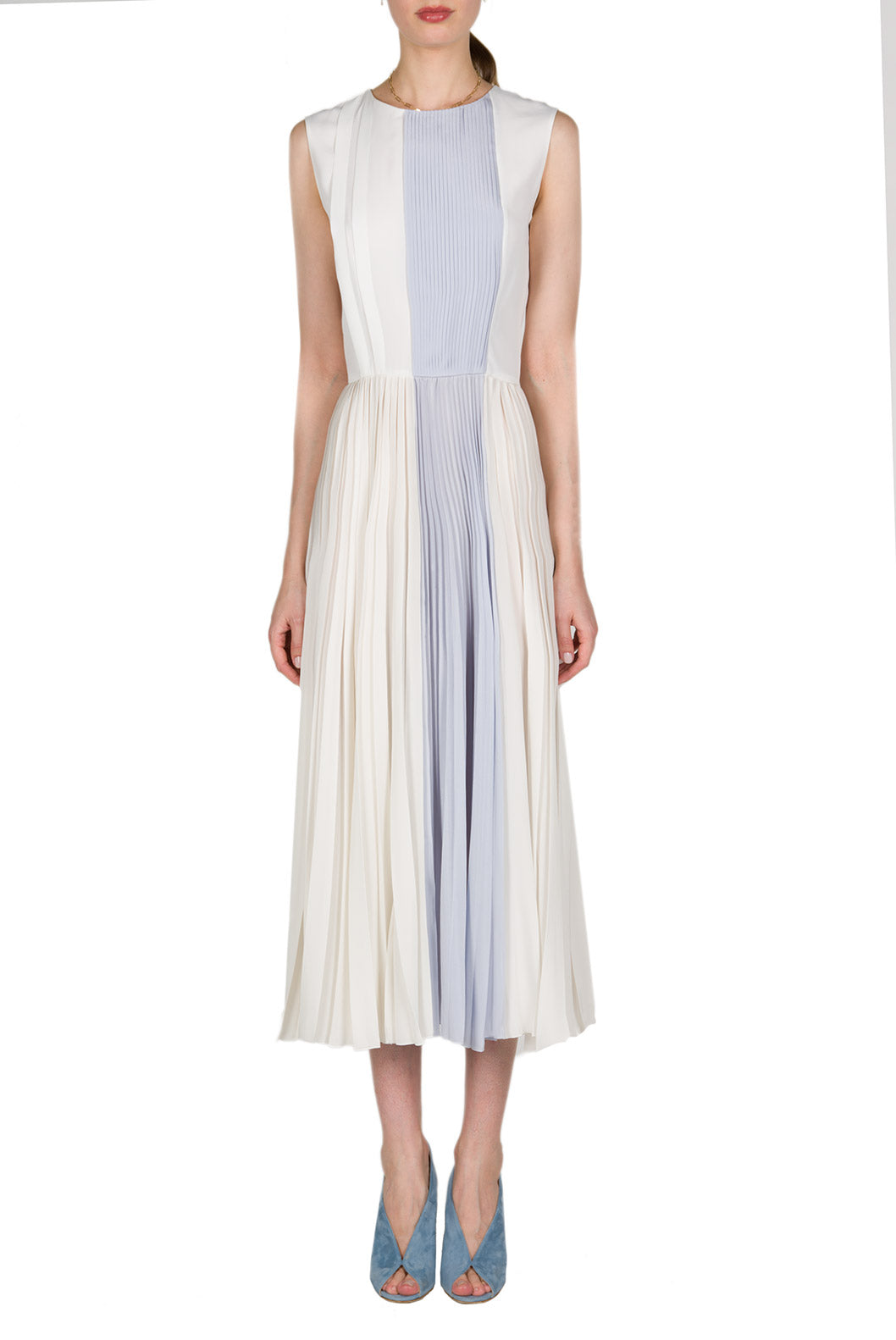 Vestito midi plissettato bicolore