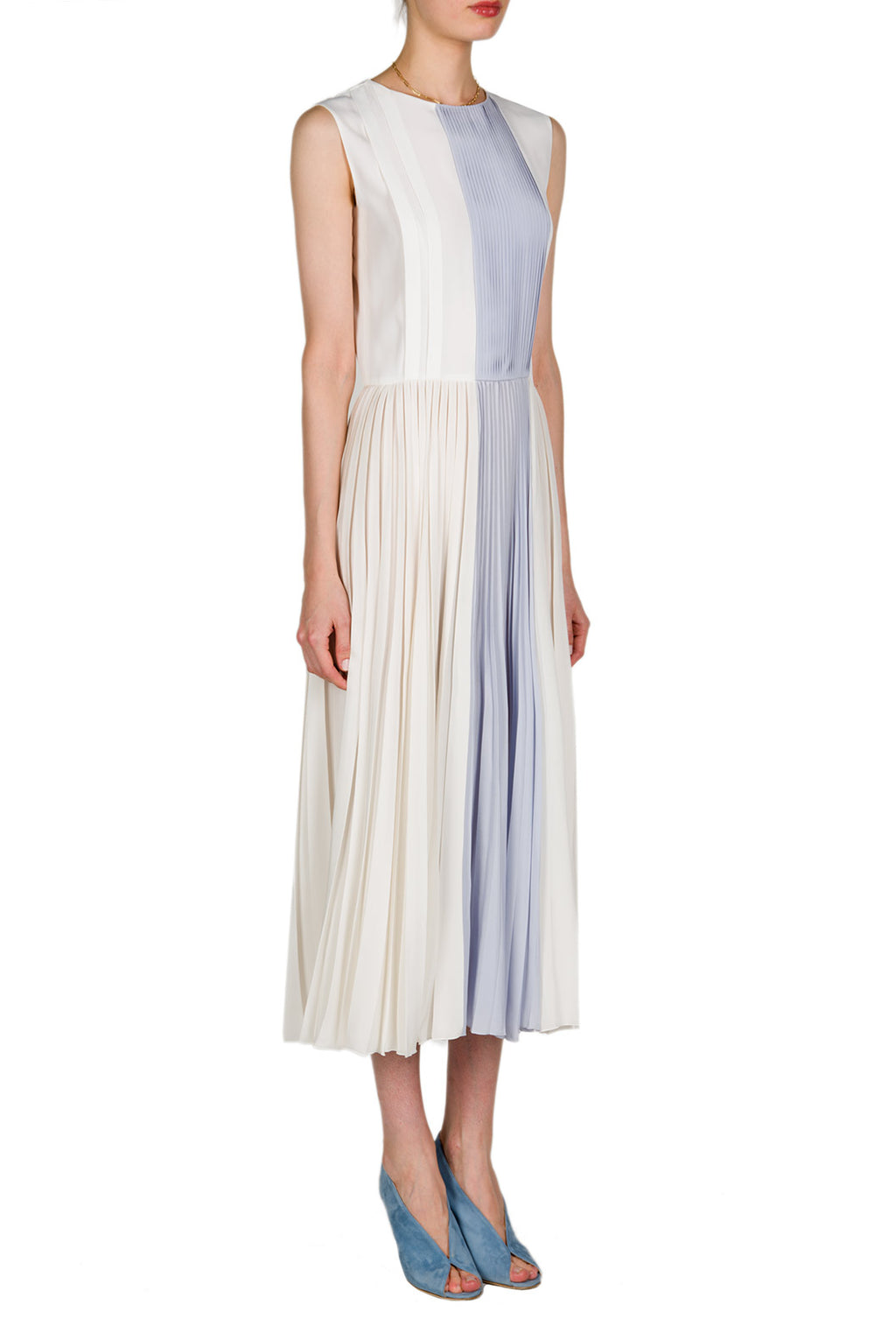 Vestito midi plissettato bicolore