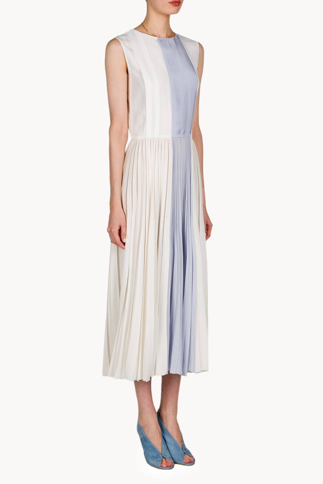 Pleated Two Tone Midi Dress