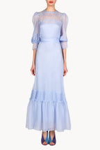 Vestito in chiffon con applicazioni in pizzo