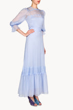 Vestito in chiffon con applicazioni in pizzo