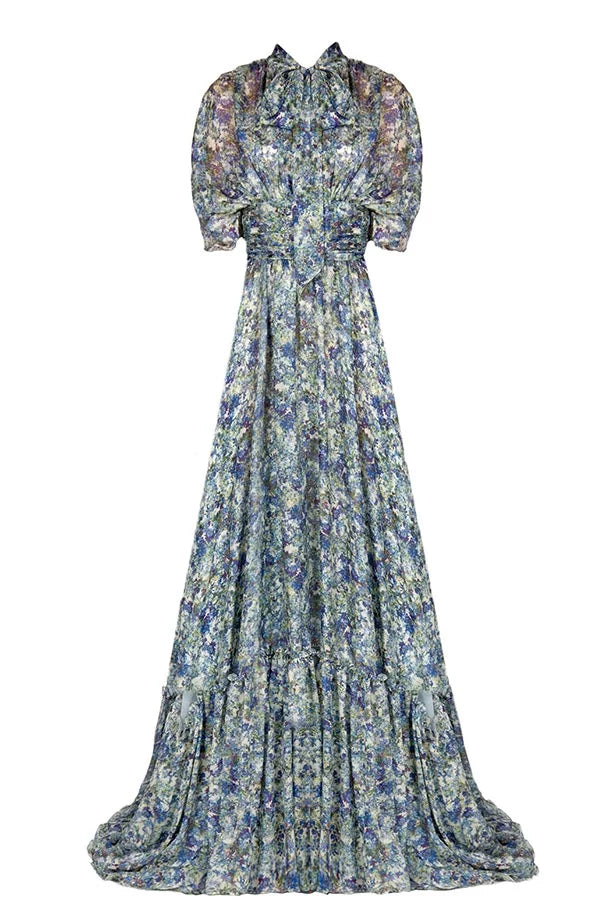 Vestito maxi in chiffon stampato