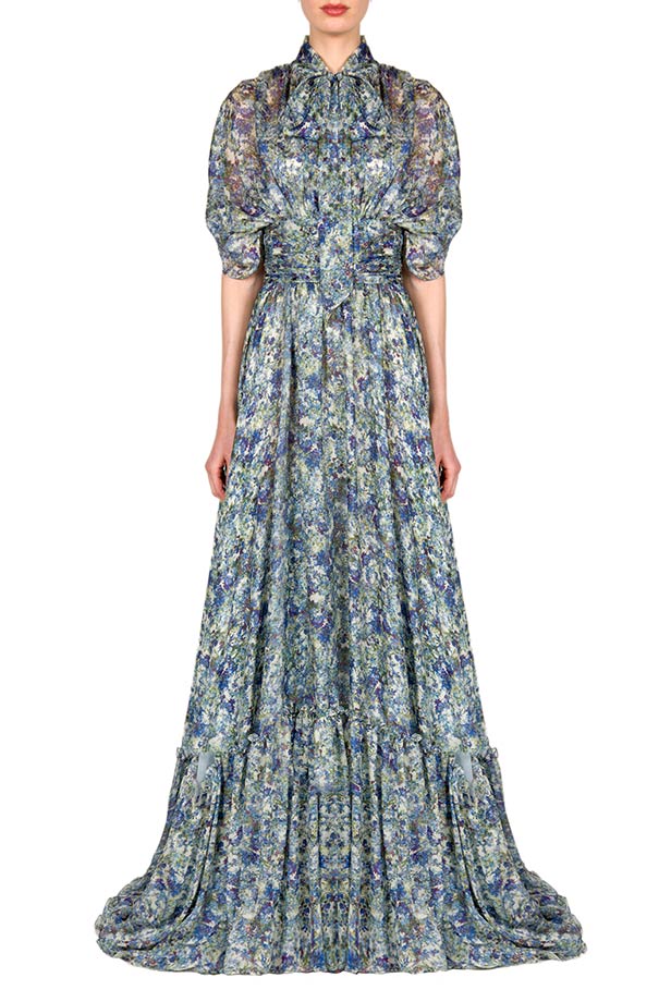 Vestito maxi in chiffon stampato