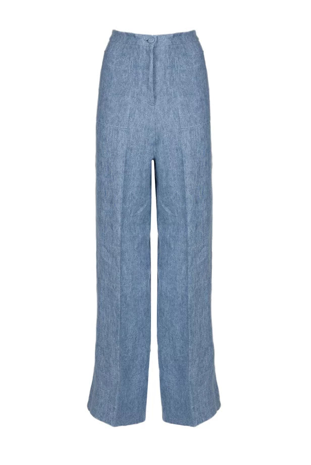 Pantaloni in lino a vita alta
