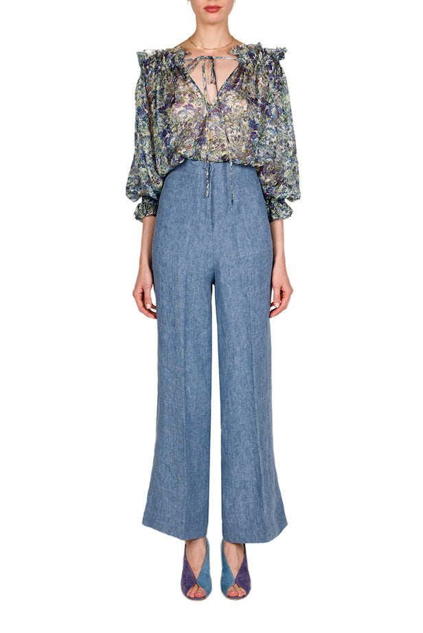 Pantaloni in lino a vita alta