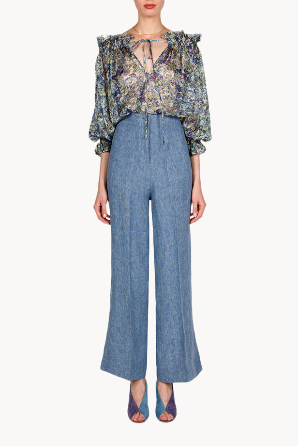 Pantaloni in lino a vita alta