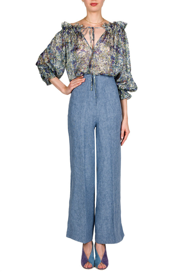 Pantaloni in lino a vita alta