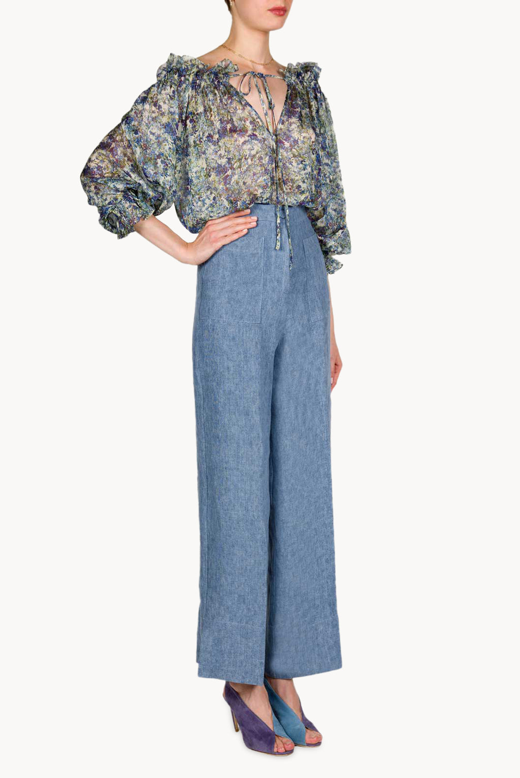 Pantaloni in lino a vita alta