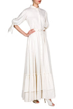 Vestito maxi in lino misto con maniche annodate