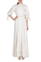 Vestito maxi in lino misto con maniche annodate