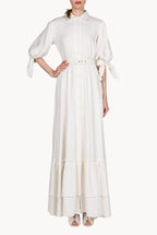 Vestito maxi in lino misto con maniche annodate