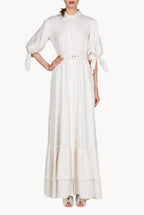 Vestito maxi in lino misto con maniche annodate