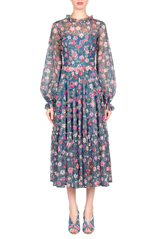Vestito midi in pizzo stampato floreale
