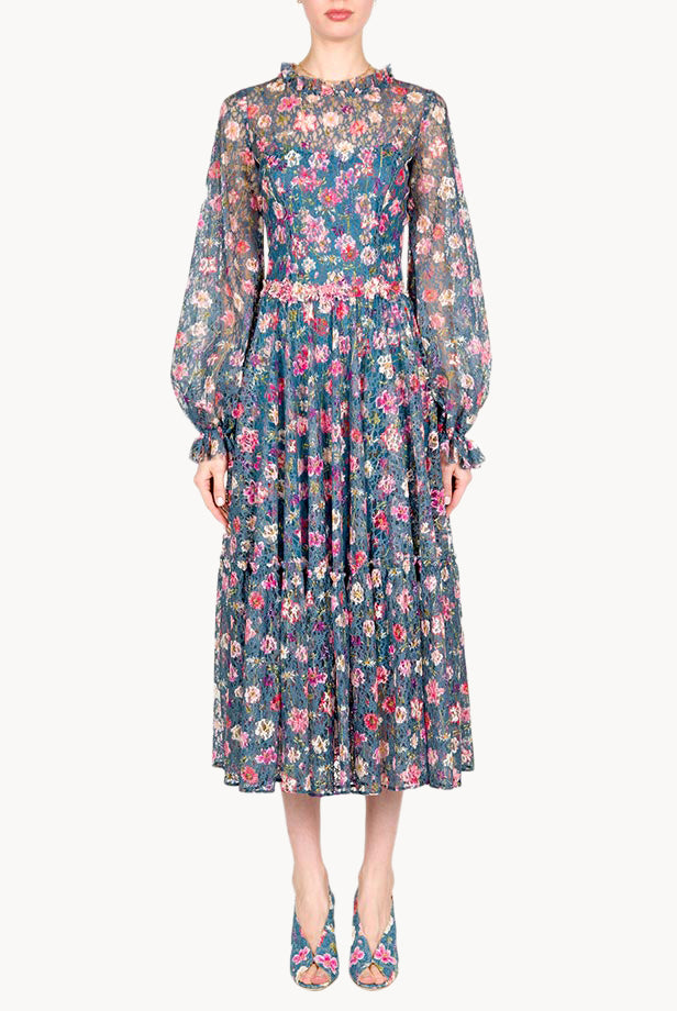 Vestito midi in pizzo stampato floreale