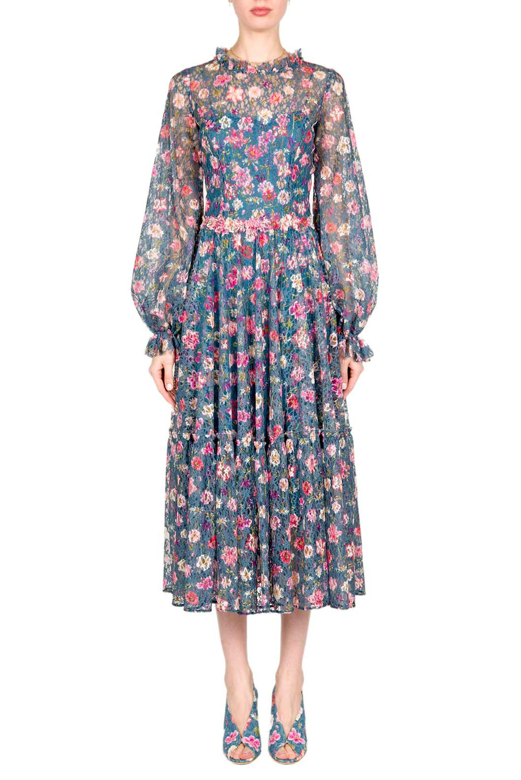 Vestito midi in pizzo stampato floreale