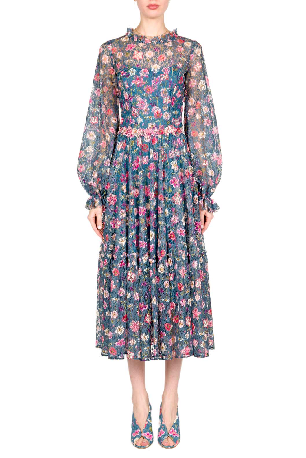 Vestito midi in pizzo stampato floreale