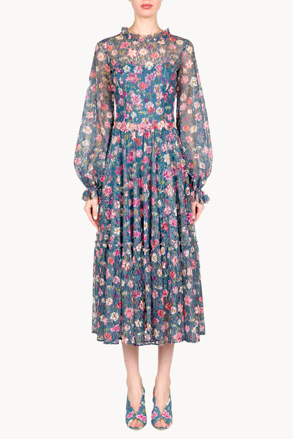 Vestito midi in pizzo stampato floreale