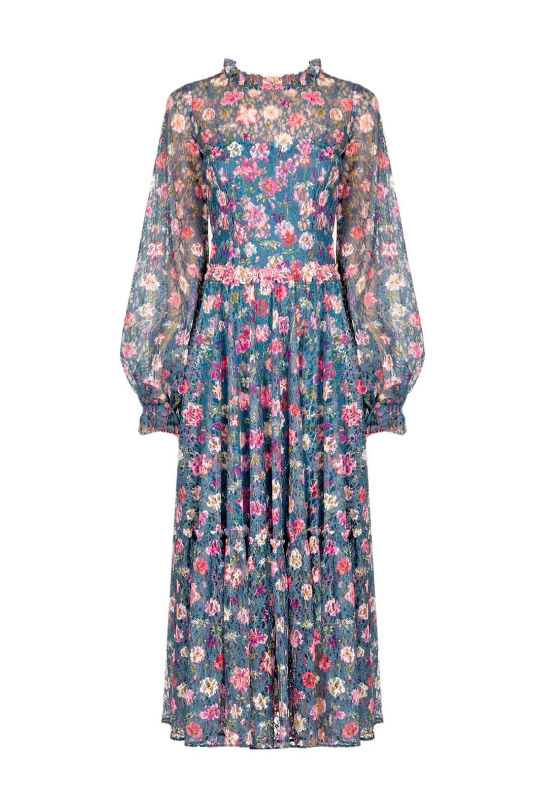 Vestito midi in pizzo stampato floreale