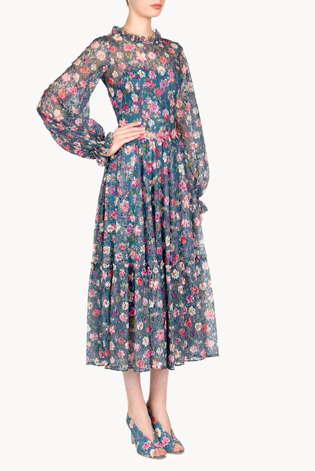 Vestito midi in pizzo stampato floreale