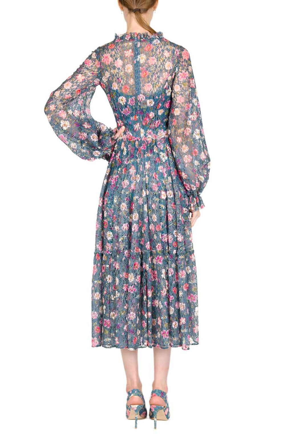 Vestito midi in pizzo stampato floreale