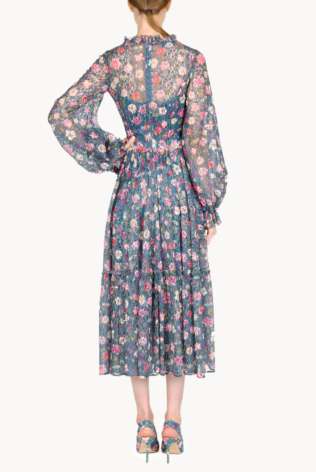 Vestito midi in pizzo stampato floreale