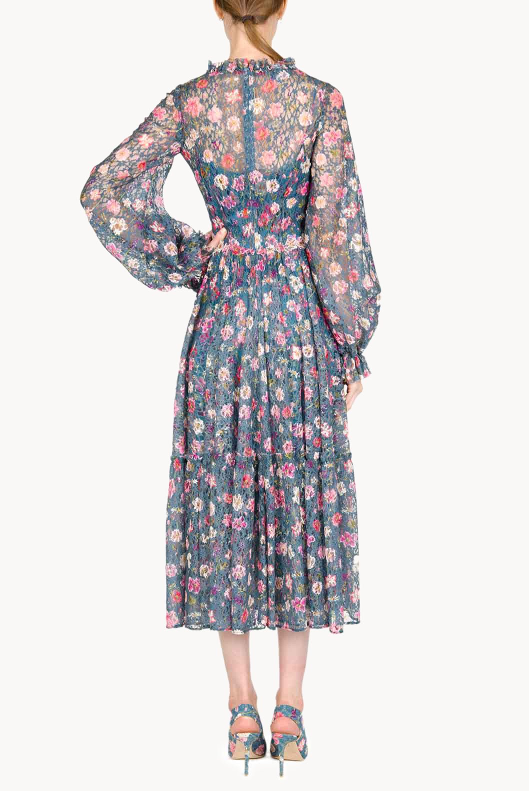 Vestito midi in pizzo stampato floreale