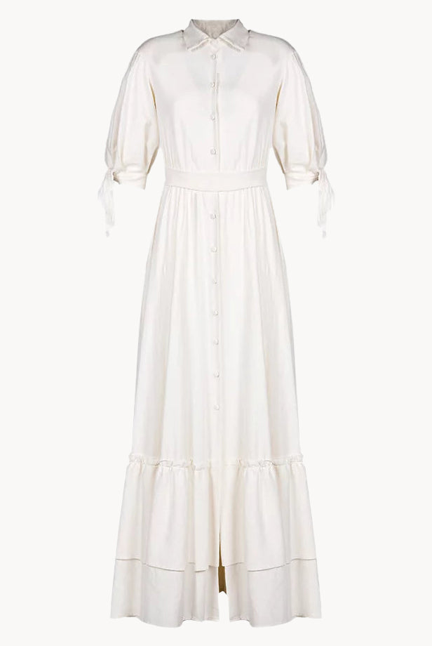 Vestito maxi in lino misto con maniche annodate