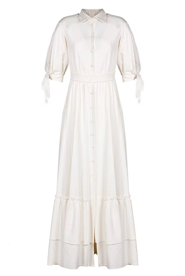 Vestito maxi in lino misto con maniche annodate