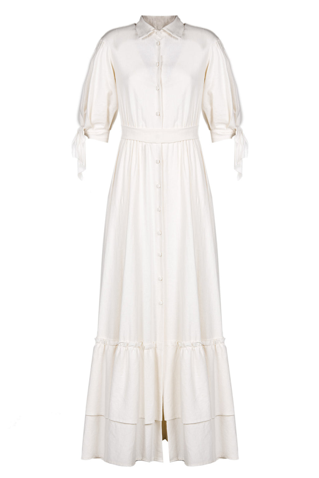 Vestito maxi in lino misto con maniche annodate