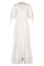 Vestito maxi in lino misto con maniche annodate