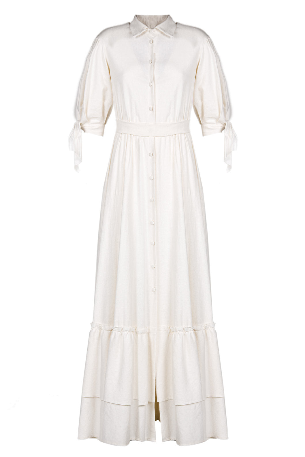 Vestito maxi in lino misto con maniche annodate