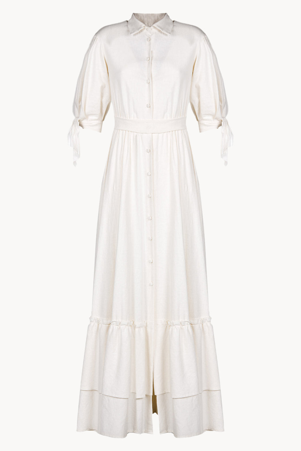 Vestito maxi in lino misto con maniche annodate
