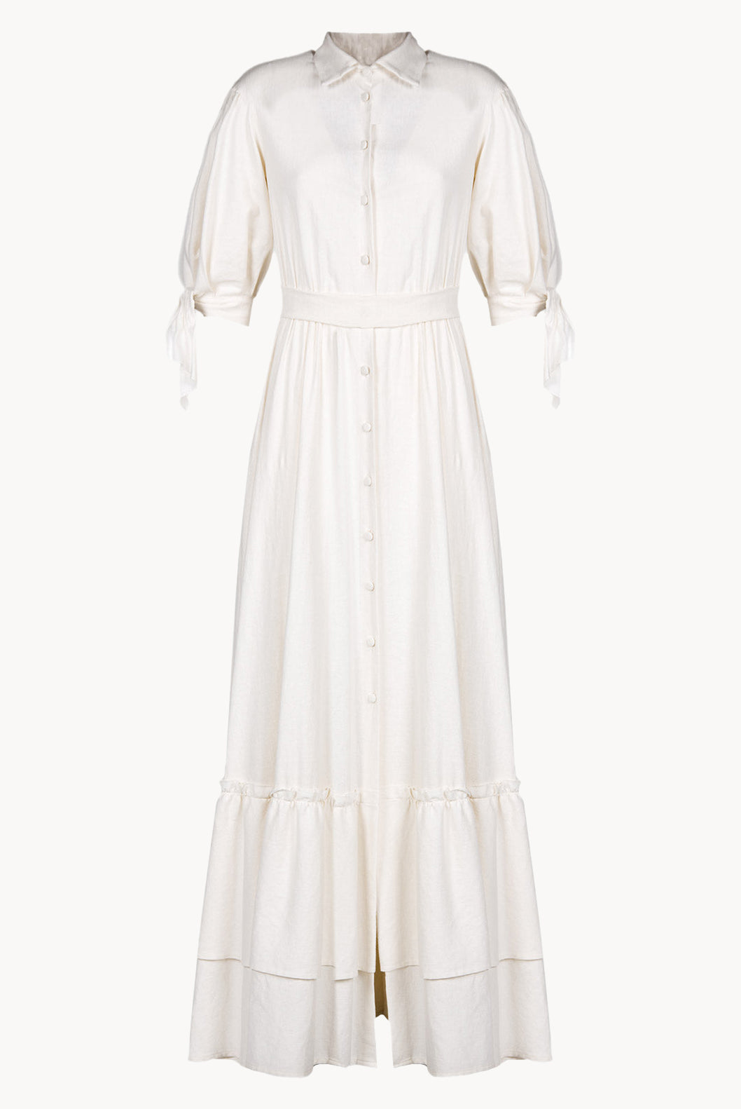 Vestito maxi in lino misto con maniche annodate