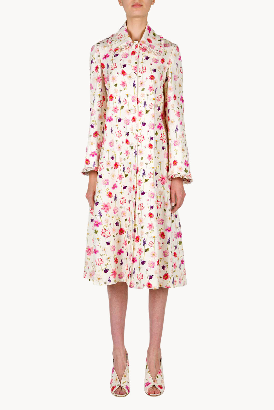 Floral Printed Cotton-Piquet Coat