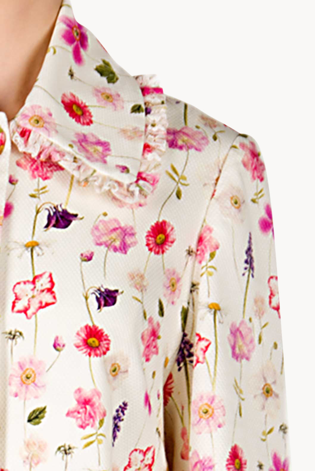 Floral Printed Cotton-Piquet Coat