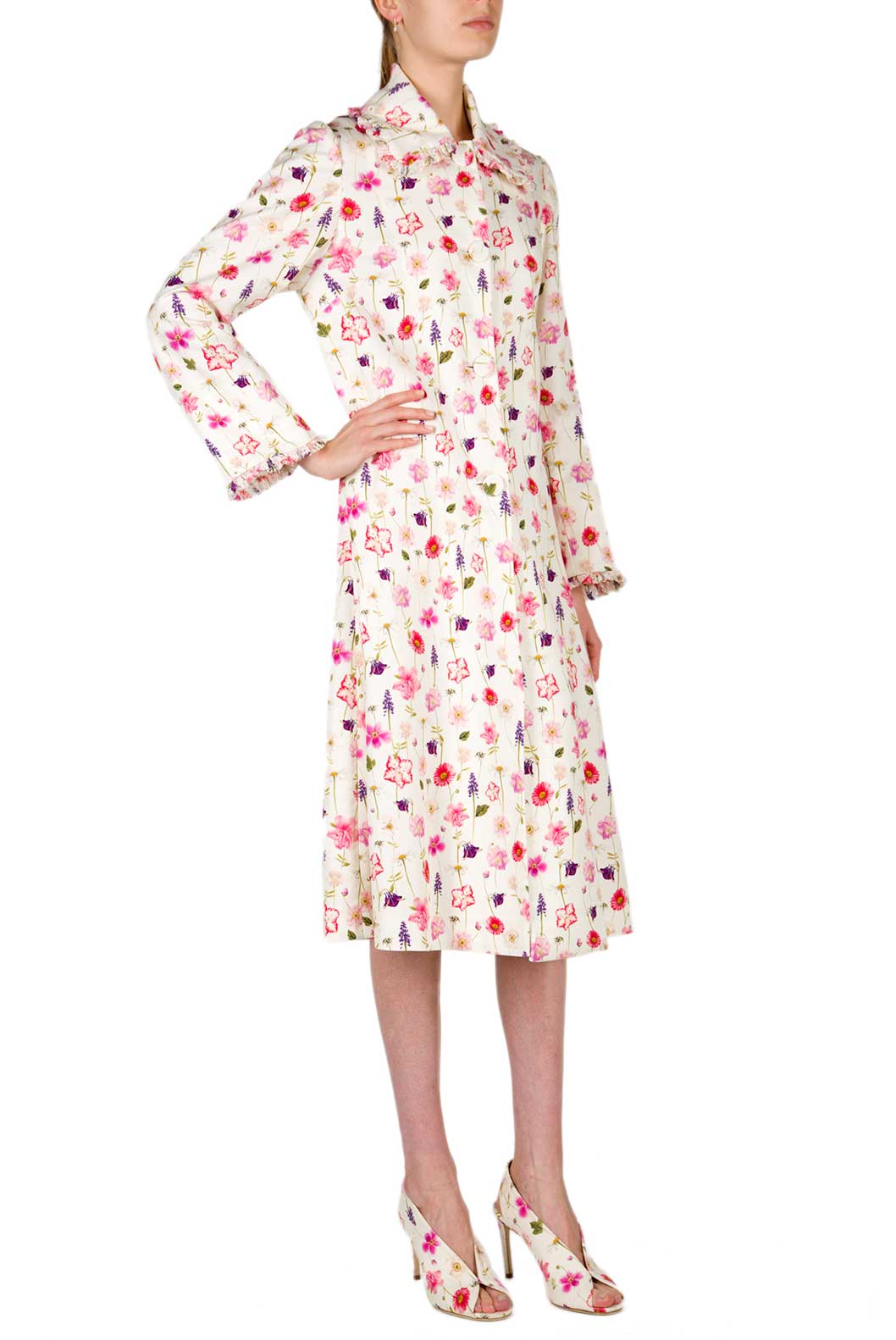 Cappotto in cotone piquet stampato floreale