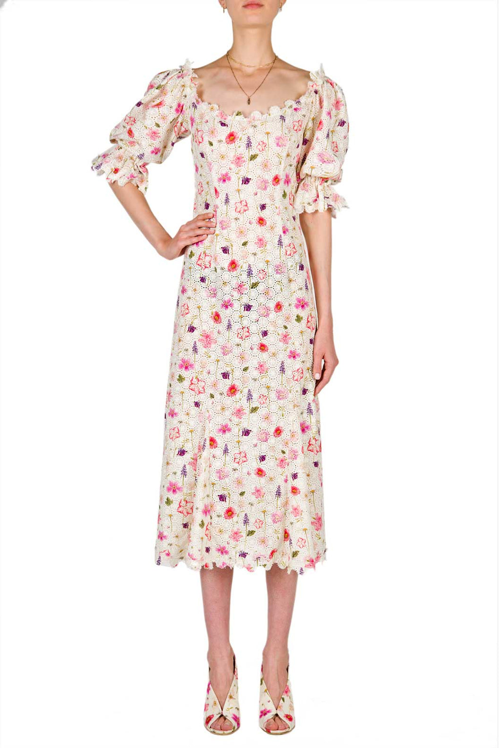 Vestito midi con occhielli stampato floreale