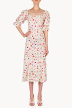 Floral Printed Eyelet Midi Dress