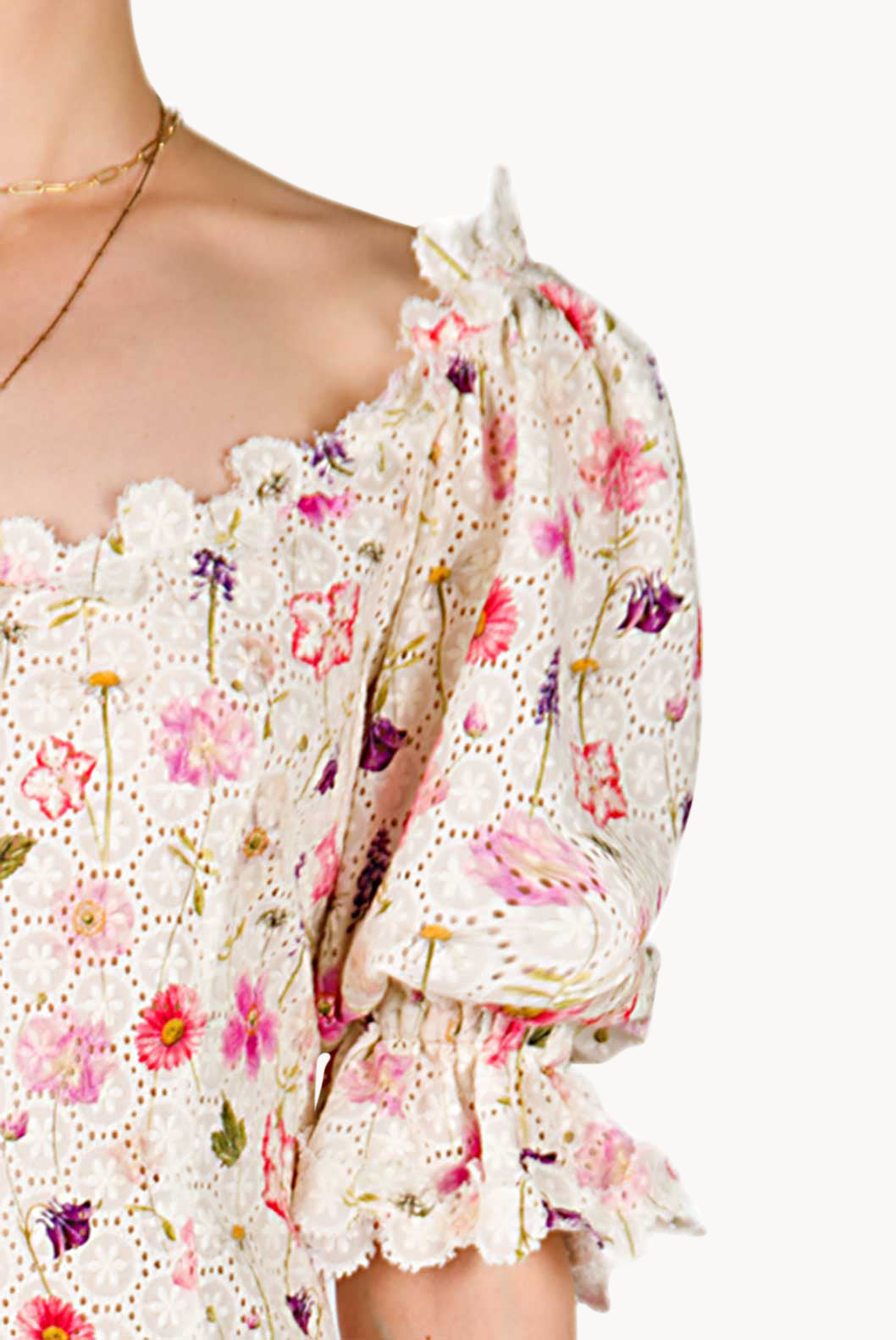 Floral Printed Eyelet Midi Dress