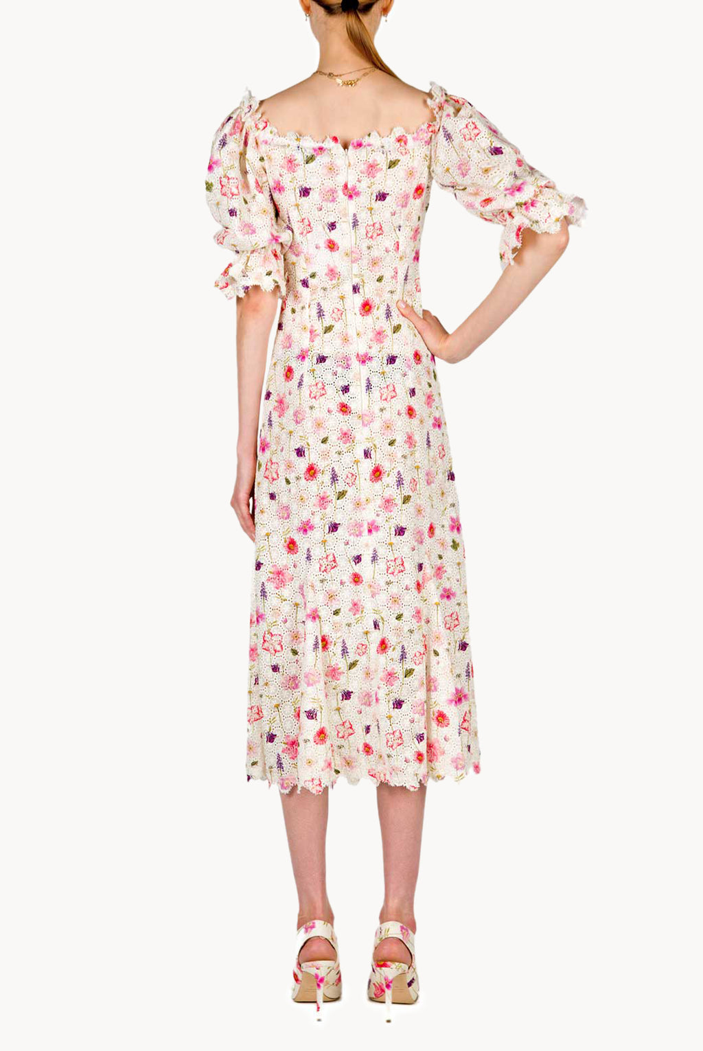 Floral Printed Eyelet Midi Dress