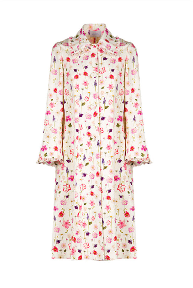 Cappotto in cotone piquet stampato floreale